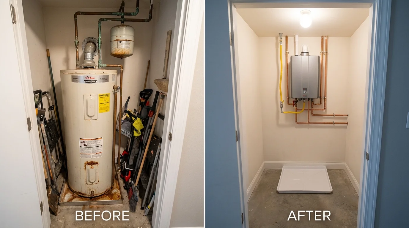 Tank water heater versus wall-mounted tankless unit comparison for Wickenburg, AZ homeowners