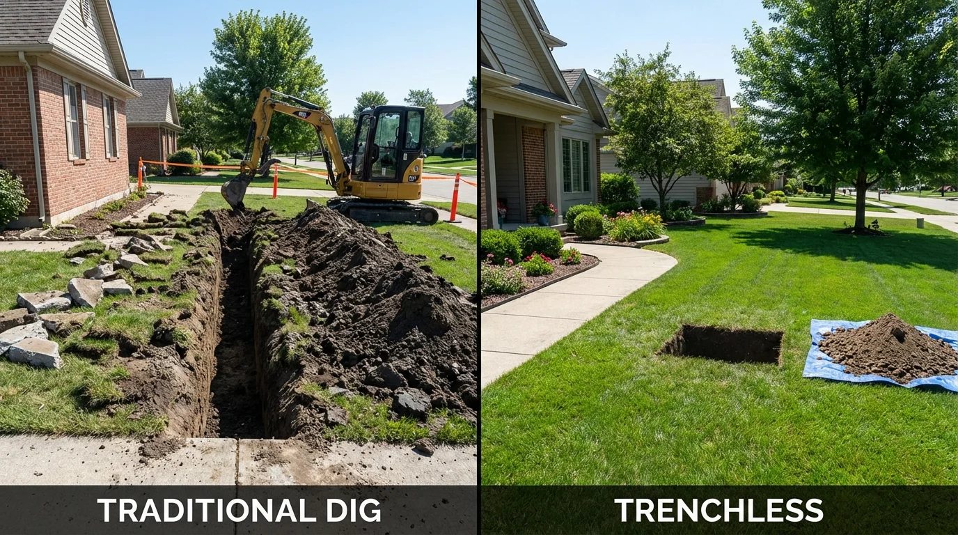 Trenchless sewer repair with minimal yard damage versus traditional excavation in Wickenburg, AZ